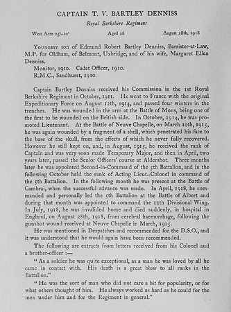 Denniss T V B Captain Royal Berkshire Regiment Obit