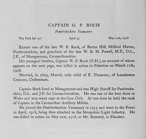 Roch G P Captain Pembrokeshire Yeomanry Obit
