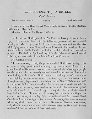 Butler J O Lt Royal Air Force Obit