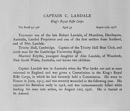 Landale C Captain Kings Royal Rifle Corps Obit