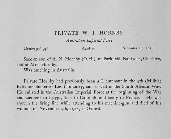 Hornby W I Pte Australian Imperial Force Obit