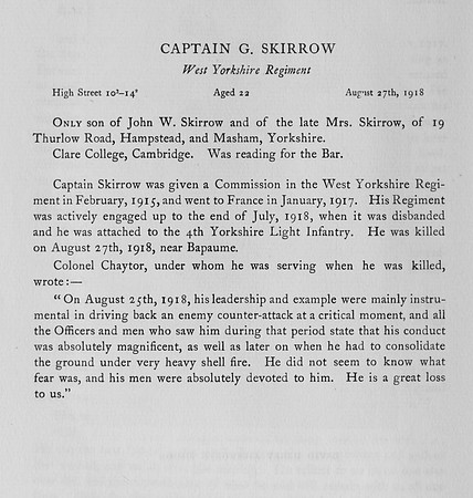 Skirrow G Captain West Yorkshire Regiment Obit