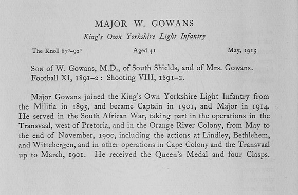 Gowans W Major Kings Own Yorkshire Light Infantry Obit