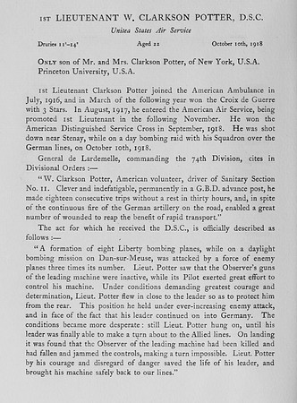 Potter W C Lt  United States Air Service Obit