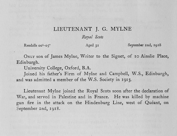 Mylne J G Lt Royal Scots Obit