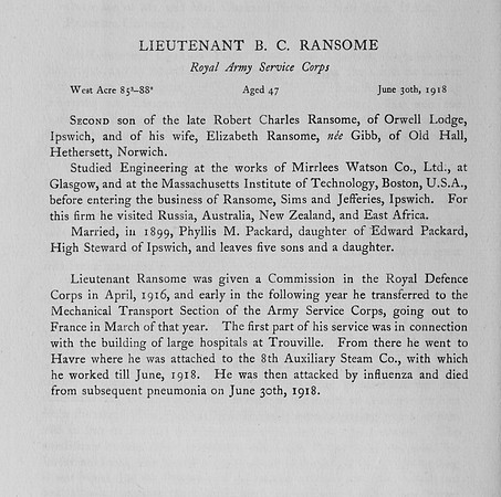 Ransome B C Lt Army Service Corps Obit