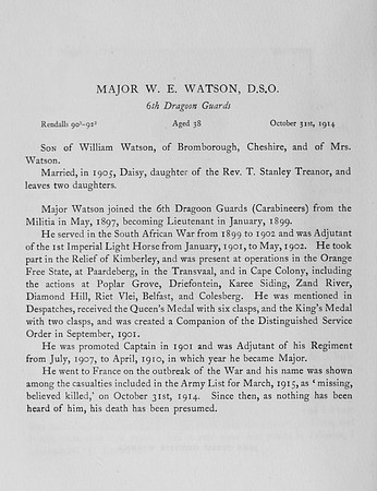 Watson W E Major DSO 6th Dragoon Guards Obit