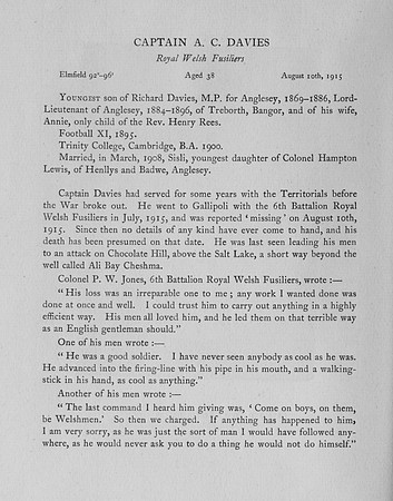 Davies A C Captain 6th Royal Welsh Fusiliers Obit