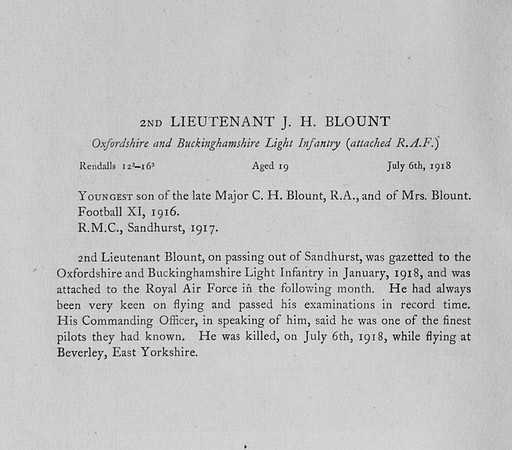 Blount J H 2nd Lt Royal Air Force Obit