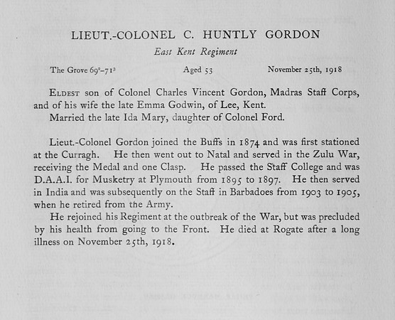 Gordon C H Lt Col East Kent Regiment Obit