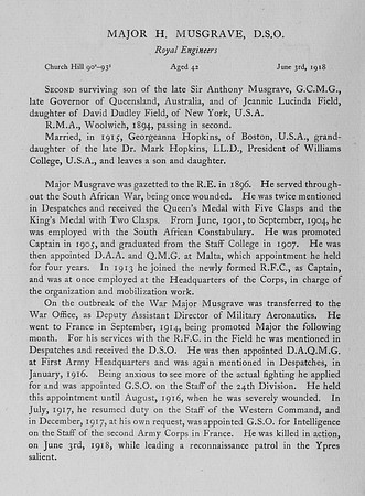 Musgrave H Major DSO Royal Engineers Obit