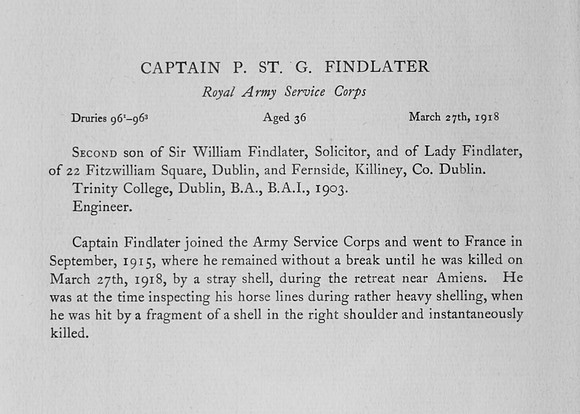 Findlater P St G Captain Army Service Corps Obit