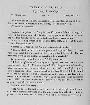 Reid N M Captain Army Service Corps Obit