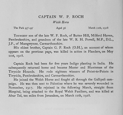 Roch W P Captain Welsh Horse Obit