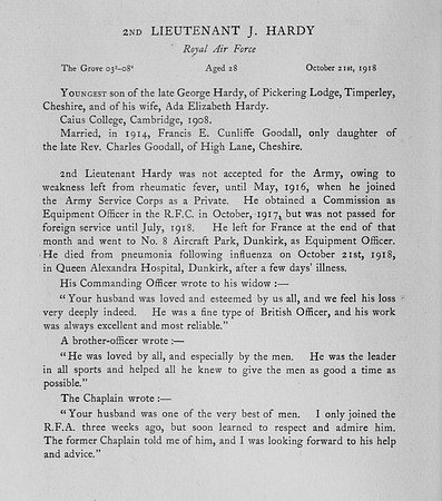 Hardy J 2nd Lt Royal Air Force Obit
