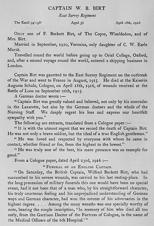 Birt W B Captain East Surrey Regiment Obit Harrow Roll Of Honour Vol 3