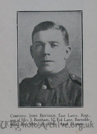 Bentham J Cpl 2nd East Lancs Regt Craven Roll Of Honour