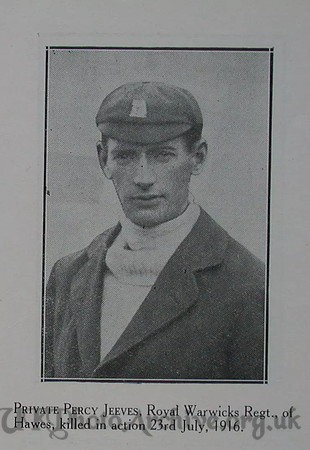 Jeeves P Pte 15th R Warwicks Regt Craven Roll Of Honour