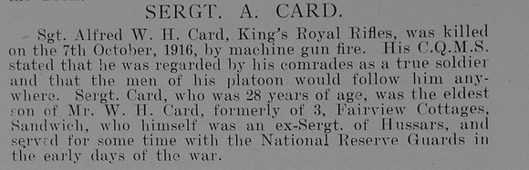 Card A Sergt A-203116 1st Kings Royal Rifle Corps