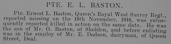 Baston E L Pte 24688 7th Queens Royal West Surrey Regiment