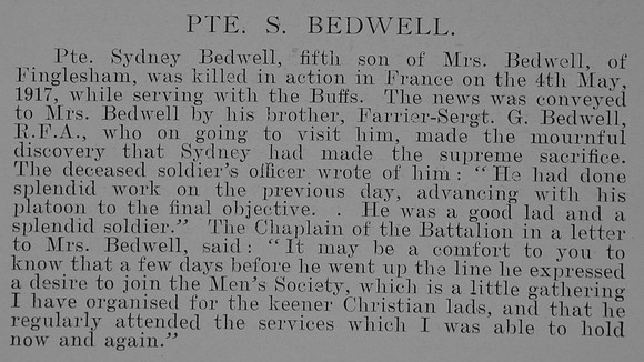 Bedwell S Pte 13437 East Kent Regiment