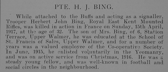 Bing H J Pte G-13814 East Kent Regiment