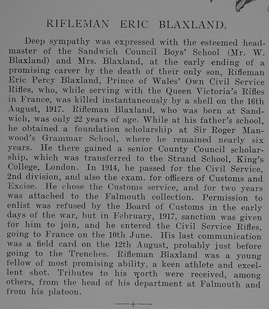 Blaxland E Rfn 535425 15th London Regiment (Prince of Wales' Own Civil Service Rifles)