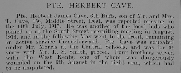 Cave H Pte G-131 6th The Buffs (East Kent Regiment)