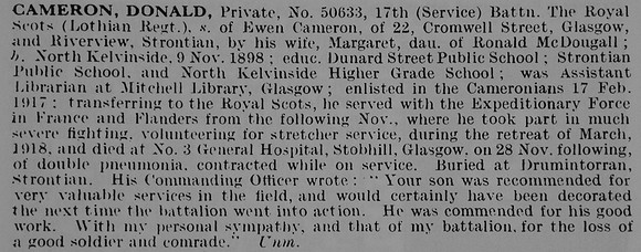 Cameron D Pte 50633 17th Royal Scots