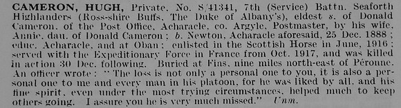 Cameron H Pte S/41341 7th Seaforth Highlanders