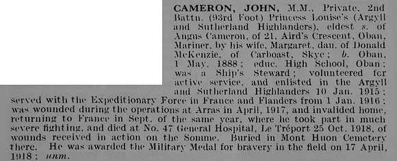Cameron J Pte MM 2nd Argyll And Sutherland Highlanders