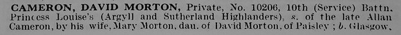 Cameron D M Pte 10206 10th Argyll And Sutherland Highlanders Obit Part 1