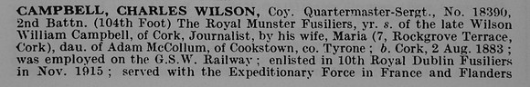 Campbell C W Coy Qtr Mst Sergt 18390 2nd Royal Munster Fusiliers Obit Part 1