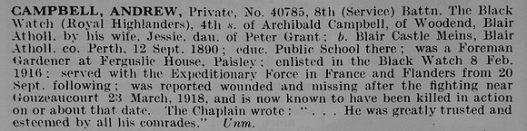 Campbell A Pte 40785 8th Black Watch