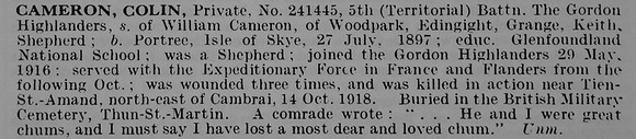 Cameron C Pte 241445 5th Gordon Highlanders
