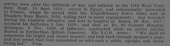 Garnett E Pte 361 15th West Yorkshire Regiment Obit Part 2 De Ruvignys Roll Of Honour Vol 5