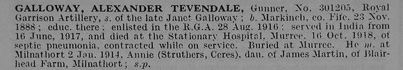 Galloway A T Gnr 301205 Royal Garrison Artillery