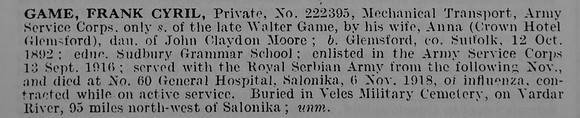 Game F C Pte 222395 Army Service Corps