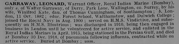 Garraway L Warrant Officer Royal Indian Marine