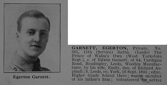 Garnett E Pte 361 15th West Yorkshire Regiment Obit Part 1 De Ruvignys Roll Of Honour Vol 5