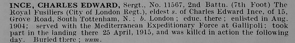 Ince C E Sergt 11567 2nd Royal Fusiliers