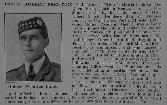 Innes R P 2nd Lt 7th Royal Scots Obit De Ruvignys Roll Of Honour Vol 5