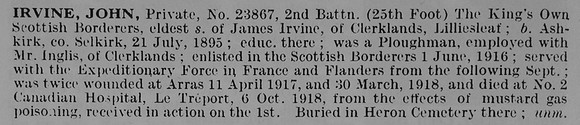 Irvine J Pte 23867 2nd King's Own Scottish Borderers
