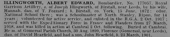Illingworth A E Bmdr 177057 Royal Garrison Artillery
