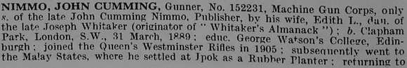 Nimmo J C Gnr 152231 Machine Gun Corps Obit Part 1
