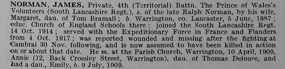 Norman J Pte 4th South Lancs Regiment