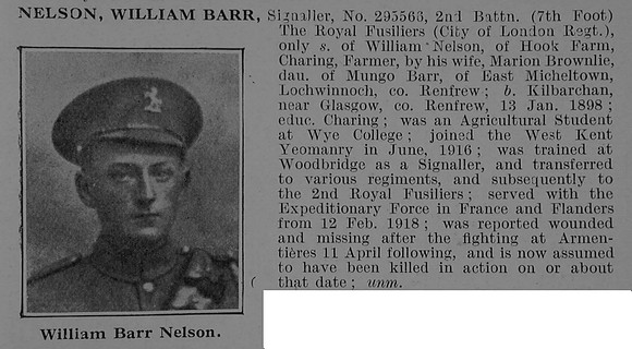 Nelson W B Sig 295566 2nd London Regiment Obit De Ruvignys Roll Of Honour Vol 5