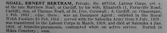 Noall E B Pte 487558 Labour Corps