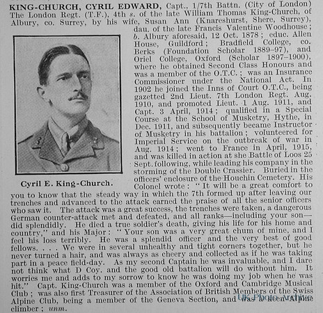 King-Church C E Captain 7th London Regiment Obit