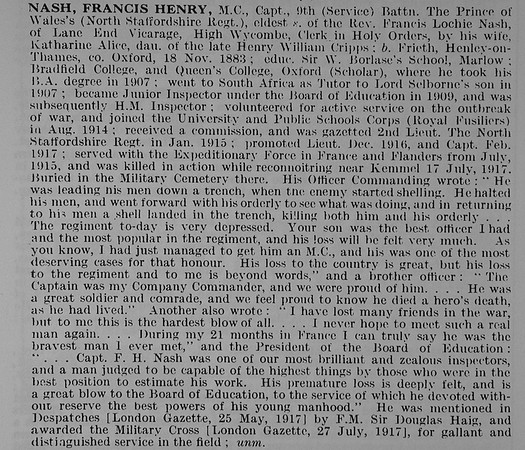 Nash F H Captain MC North Staffs Regiment